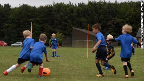 The Under-7&#39;s team practice at football training at  AFC Washington in the northeast of England.