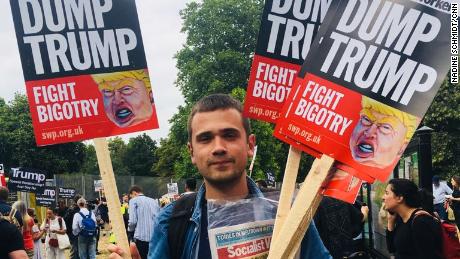 Lewis Nielson, 25, said that Trump &quot;gives confidence to racists around the world,&quot; at a demonstration in Regent&#39;s Park on Thursday.

