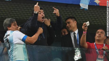 Diego Maradona worried viewers with a crazed appearance at the World Cup.