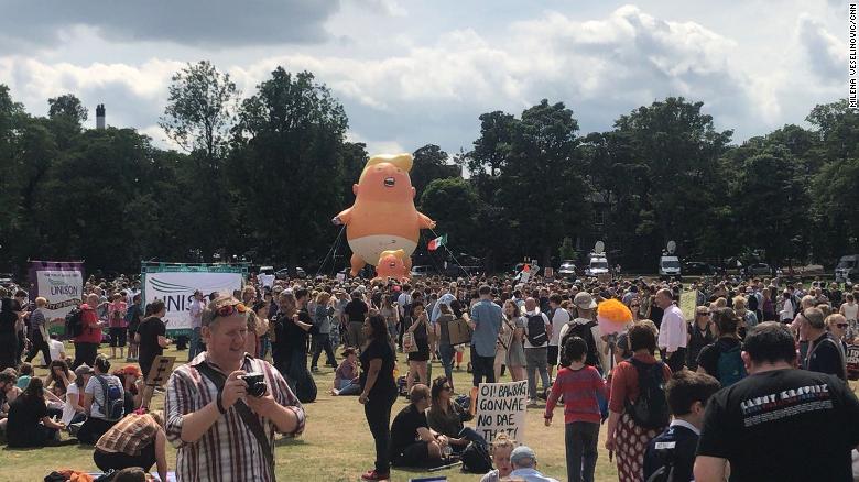 The &quot;Trump baby&quot; balloon is floated Saturday at the Meadows, a public park in Edinburgh.