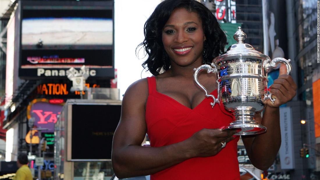 Serena on Times Square with the US Open trophy, a title she won without dropping a set at the 2008 tournament.