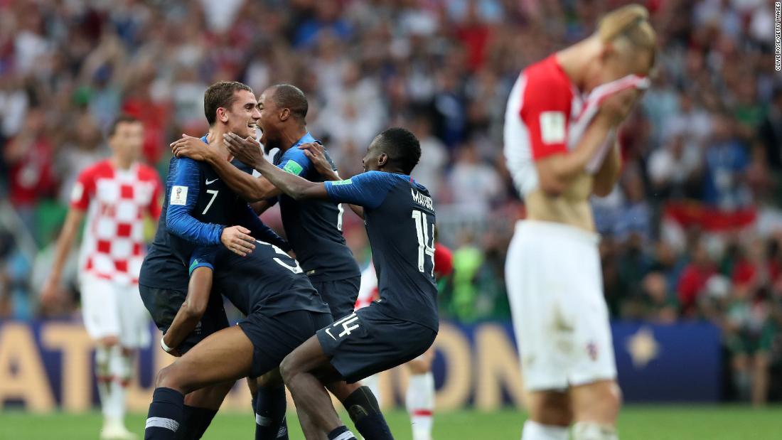 French players celebrate after the final whistle.