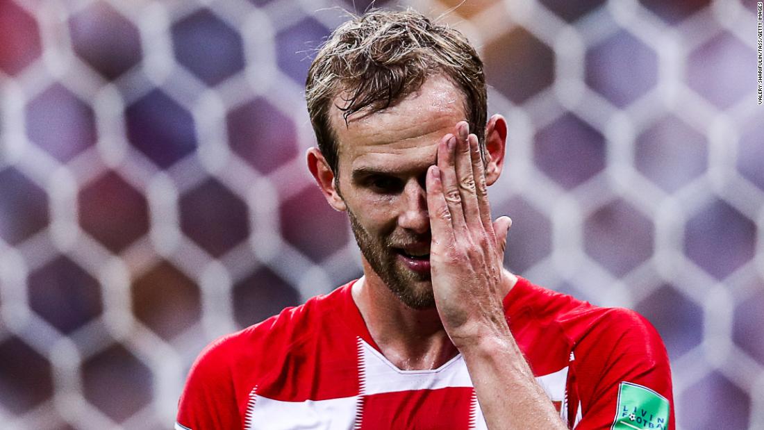 Croatia&#39;s Ivan Strinic reacts during the match.