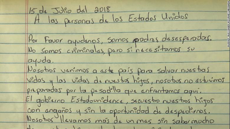 A section of the letter to the US people from parents at the Port Isabel Service Detention Center. 