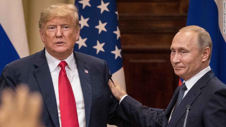 HELSINKI, FINLAND - JULY 16: U.S. President Donald Trump (L) and Russian President Vladimir Putin shake hands during a joint press conference after their summit on July 16, 2018 in Helsinki, Finland. The two leaders met one-on-one and discussed a range of issues including the 2016 U.S Election collusion. (Photo by Chris McGrath/Getty Images)