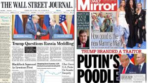 The contrasting front pages of The Wall Street Journal, left, and the Daily Mirror