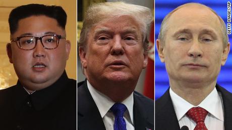 From left, Kim Jong Un, Donald Trump and Vladimir Putin