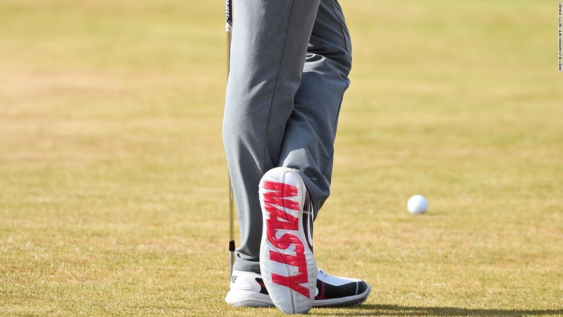 A view of McIlroy&#39;s soles. He was three strokes back after round one.
