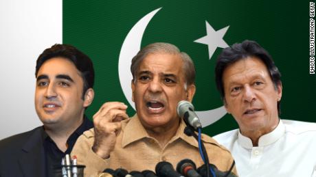 The three leading candidates in Pakistan&#39;s general election: Bilawal Bhutto Zardari (PPP), Shahbaz Sharif (PML-N), and Imran Khan (PTI).