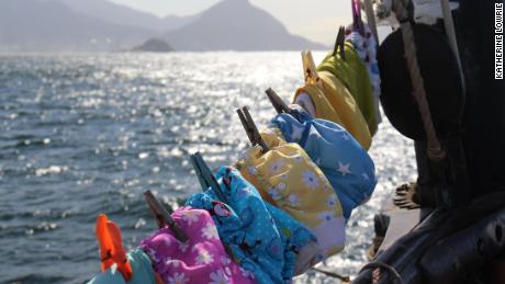 Theo&#39;s reusable nappies drying aboard Lista Light, off the coast of Rio de Janeiro.