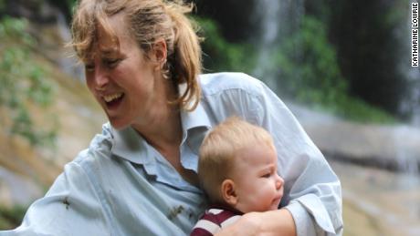 Katherine Lowrie and baby Theo during a stopover in Brazil&#39;s Atlantic rainforest.