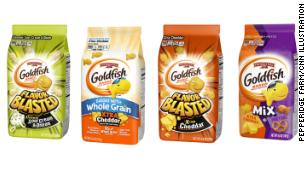 Flavor Blasted Sour Cream &amp; Onion, Flavor Blasted Xtra Cheddar, Goldfish Baked with Whole Grain Xtra Cheddar Goldfish Mix Xtra Cheddar + Pretzel were recalled.