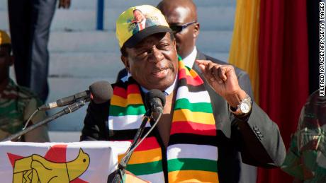 Mnangagwa addresses a meeting of farmers on July 21 ahead of the election. 