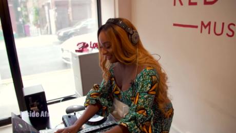 DJ Cuppy Nigeria pictured behind the decks at her London office. 