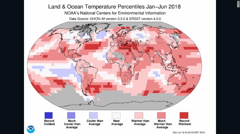 A vast majority of the globe has been warmer than average so far in 2018, with only a few locations below average.