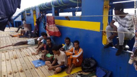 Photos from the Sarost 5, a ship currently stuck at sea with 40 migrants on board, including 2 pregnant women. According to the ship&#39;s second captain Amman Ourari, it has been refused entry by Malta, Italy, France and Tunisia. Photos are from the ship&#39;s second captain Amman Ourari.