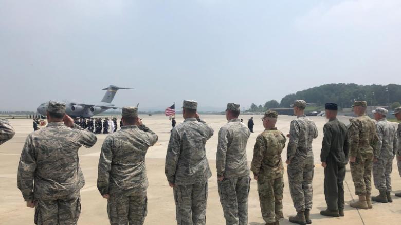 Troops serving under the UN Command in South Korea receive the possible remains of soldiers killed in the Korean War. July 27, 2018 Photo by Jung-eun Kim, CNN 
