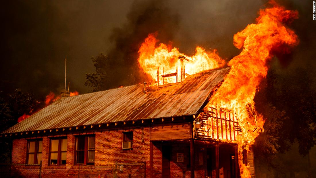 A historic schoolhouse burns in Shasta on July 26.