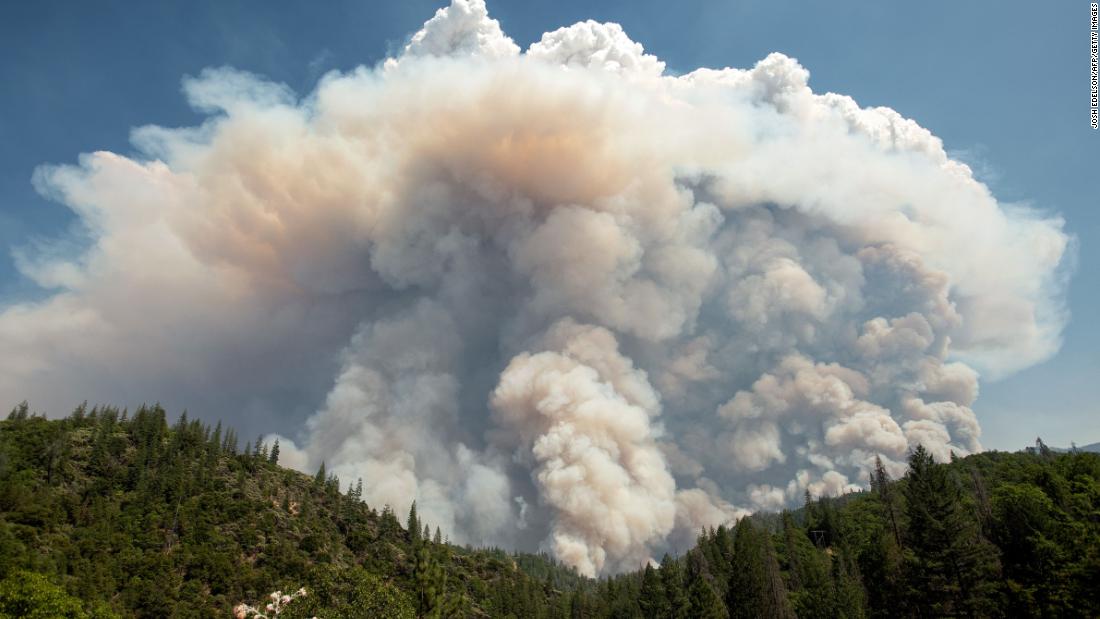 A large pyrocumulus cloud explodes near Redding on July 27.