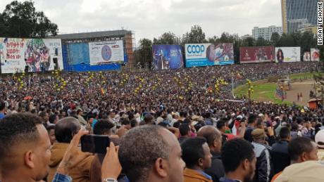 The scene at Meskel Square in Addis Ababa during a state funeral for  Semegnew Bekele.
