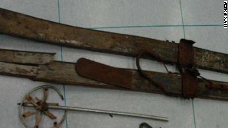 Italian police released images of the ski equipment found up in the mountains alongside the remains of Henri le Masne