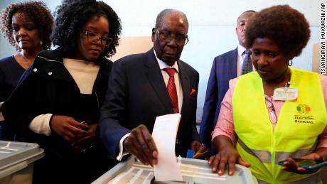 Robert Mugabe casts his vote in the first election where he is not a candidate.