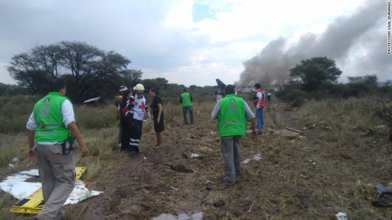 The scene of an accident involving an Aeromexico plane in Durango, Mexico.