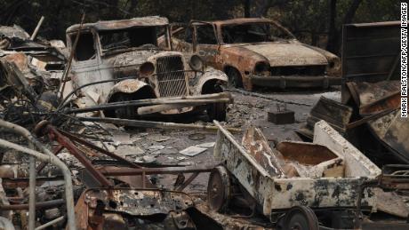 Antique cars sit ruined this week in the Keswick neighborhood of Shasta County near Redding. 