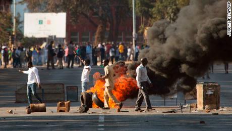 Supporters of the opposition party protest in Harare on Wednesday. 