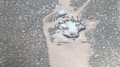 An aerial view of the rural compound in Amalia, New Mexico, where the children were found. 