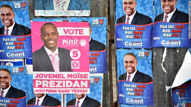 Election posters of current President Jovenel Moise and newly appointed Prime Minister Jean Henry Céant in Port-au-Prince, Haiti in 2015.