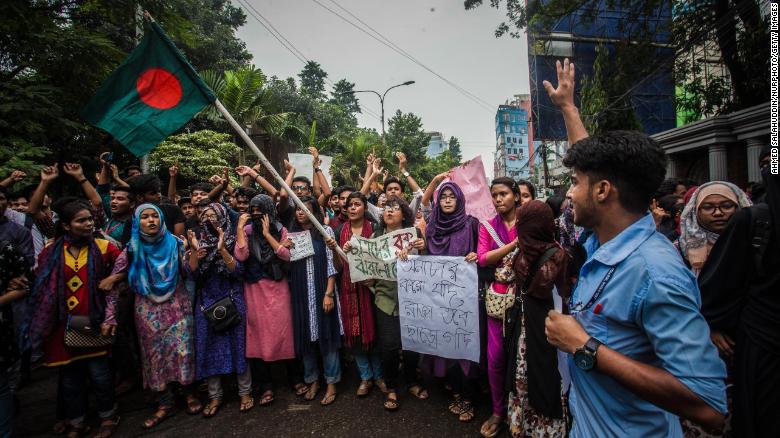 Bangladeshi students march on Sunday.