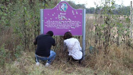 The second version of the memorial sign was vandalized in 2016.