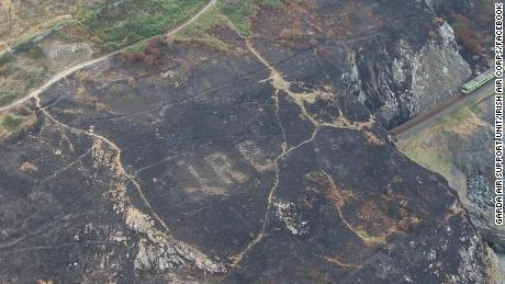 Fires along clifftops on Bray Head in Ireland revealed these markings that aided aviators in World War II. 