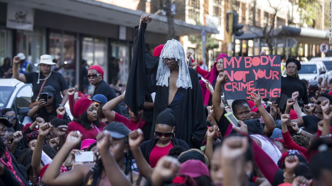 South African women at &#39;The TotalShutdown&#39; march in Pretoria  on August 1, 2018. 