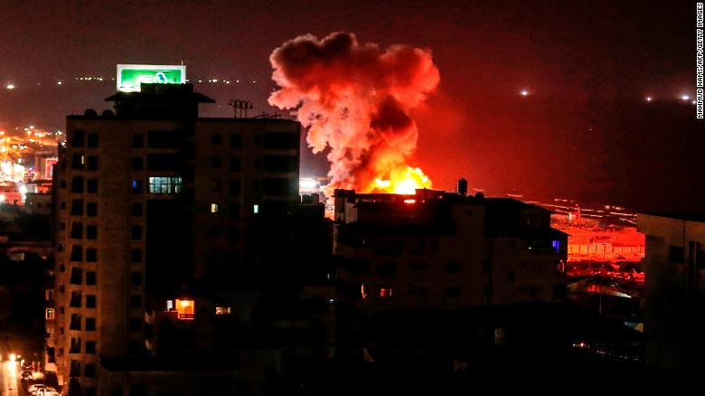 Smoke rises following an Israeli air strike on Gaza City.