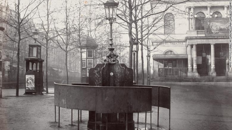 Public urinal in Paris, circa 1875. 