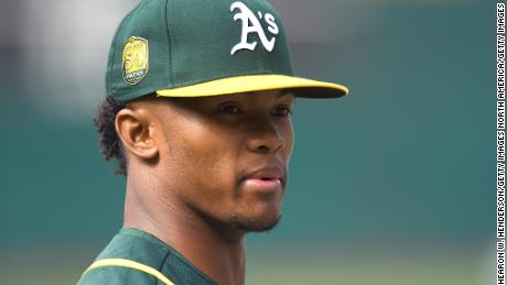 OAKLAND, CA - JUNE 15:  The Oakland Athletics number one draft pick Kyler Murray #1 an outfielder out of the University of Oklahoma looks on during batting practice prior to the start of the game between the Los Angeles Angels of Anaheim and Oakland Athletics at the Oakland Alameda Coliseum on June 15, 2018 in Oakland, California.  (Photo by Thearon W. Henderson/Getty Images)