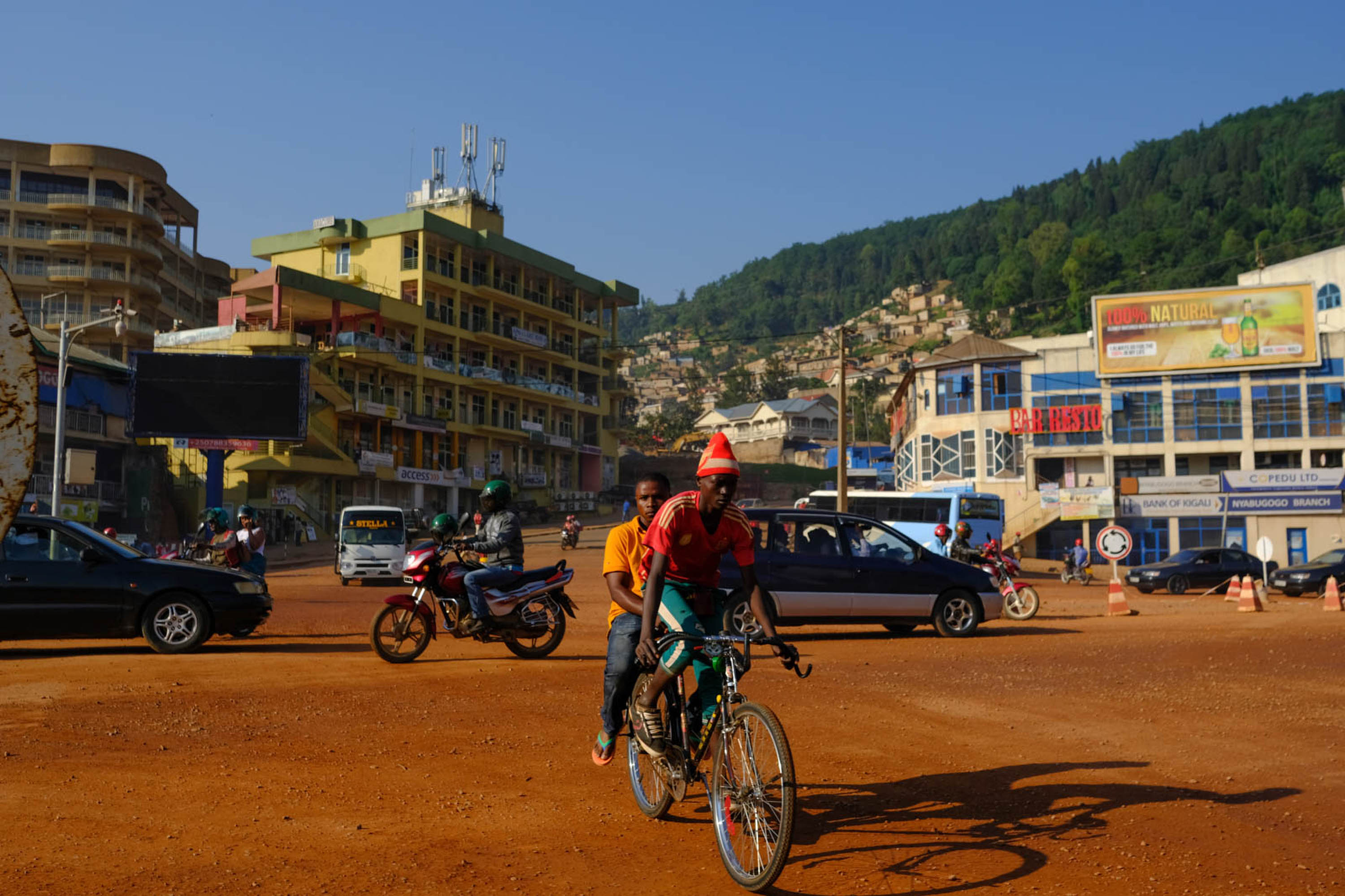 Early morning traffic near Kigali&#39;s Nyabugogo bus station. 