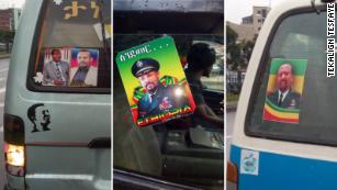 Stickers bearing the face of Ethiopian president Abiy Ahmed adorn taxis around Addis Ababa.