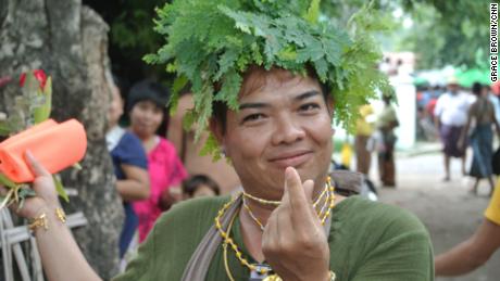 An attendee at the annual Spirit Festival in Myanmar's Taung Byone village.