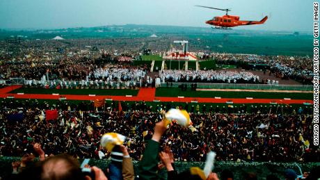 Pope John Paul II arrives by helicopter to a &quot;youth Mass&quot; in Galway during his 1979 visit.