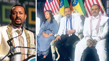 Left, Abiy Ahmed in Washington and, right, with his family in Minnesota on his US tour in July 2018.