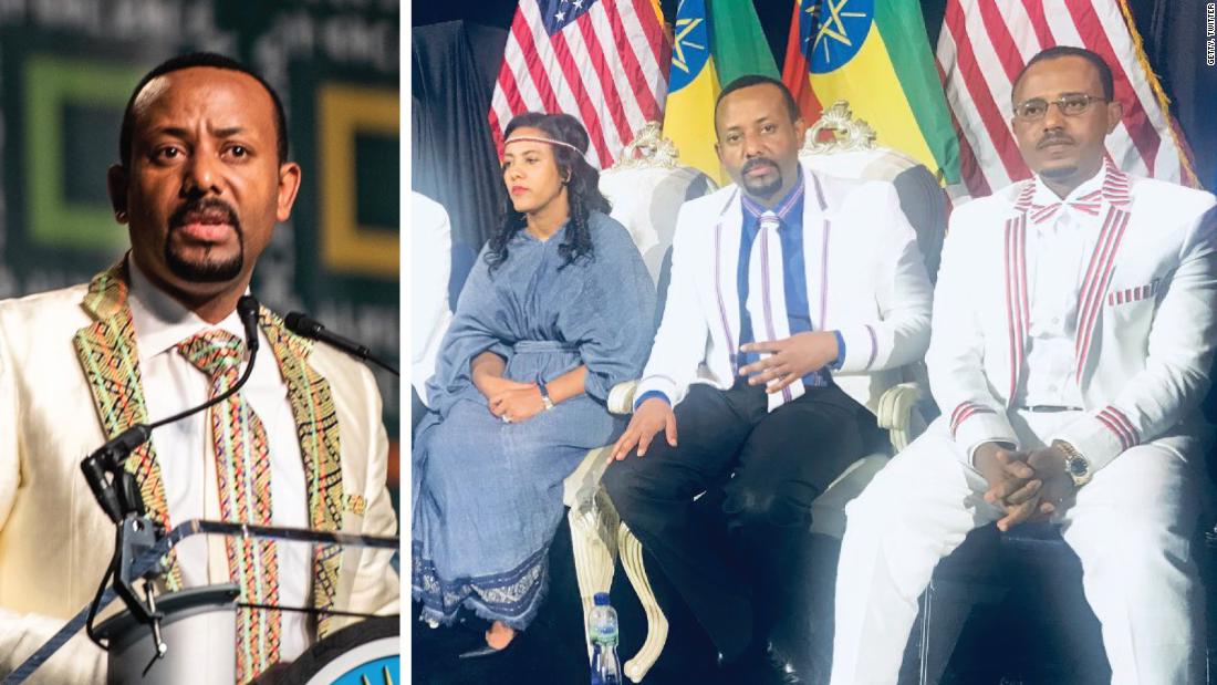 Left, Abiy Ahmed in Washington and, right, with his family in Minnesota on his US tour in July 2018.