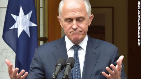 Australia&#39;s Prime Minister Malcolm Turnbull gestures during a press conference at Parliament House in Canberra on August 23, 2018.