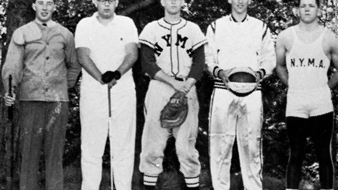 Trump, center, wears a baseball uniform at the New York Military Academy. After he graduated from the boarding school, he went to college. He started at Fordham University before transferring and later graduating from the Wharton School, the University of Pennsylvania&#39;s business school.