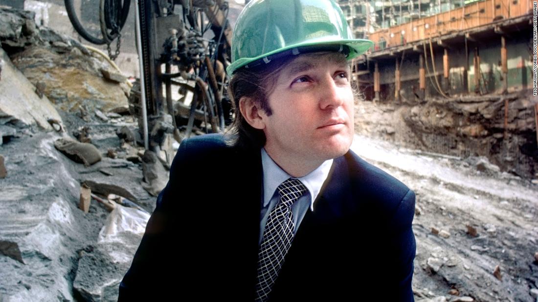 Trump wears a hard hat at the Trump Tower construction site in New York in 1980.
