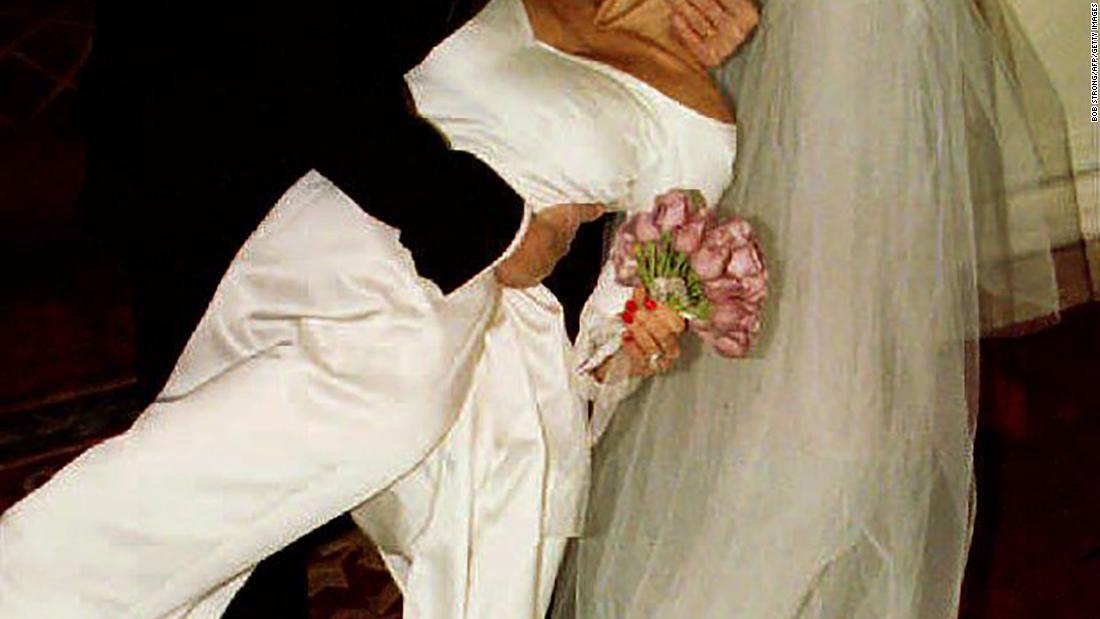 Trump dips his second wife, Marla Maples, after the couple married in a private ceremony in New York in December 1993. The couple divorced in 1999 and had one daughter together, Tiffany.