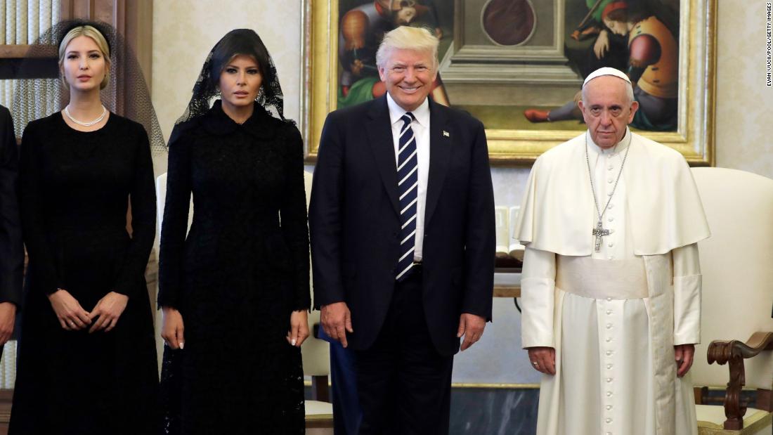 Pope Francis stands with Trump and his family during &lt;a href=&quot;http://www.cnn.com/2017/05/23/politics/pope-trump-meeting/index.html&quot; target=&quot;_blank&quot;&gt;a private audience at the Vatican&lt;/a&gt; in May 2017. Joining the president were his wife and his daughter Ivanka.