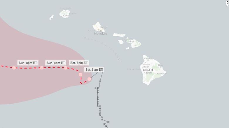 This forecast cone, created 6 p.m. in Hawaii, shows the probable range of Tropical Storm Lane's center through Sunday.